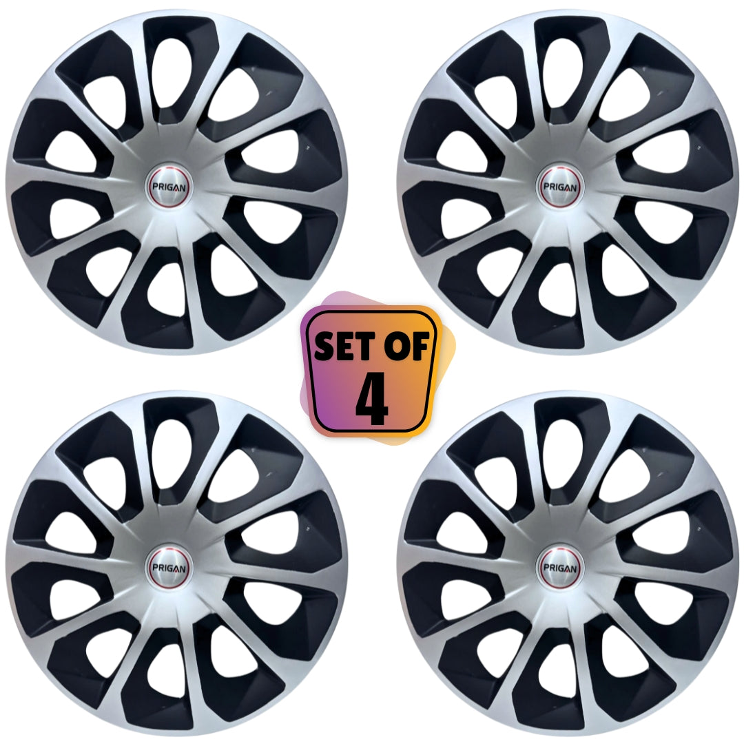 PRIGAN DZIRE TYPE 5 SILVER BLACK WHEEL COVER (Set of 4) AVAILABLE IN 14 INCH