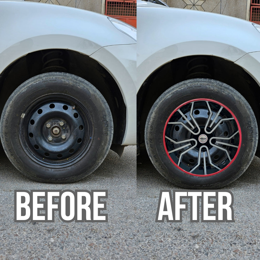 PRIGAN MAGIC SILVER BLACK RED WHEEL COVER (Set of 4) AVAILABLE IN 14,15 INCH