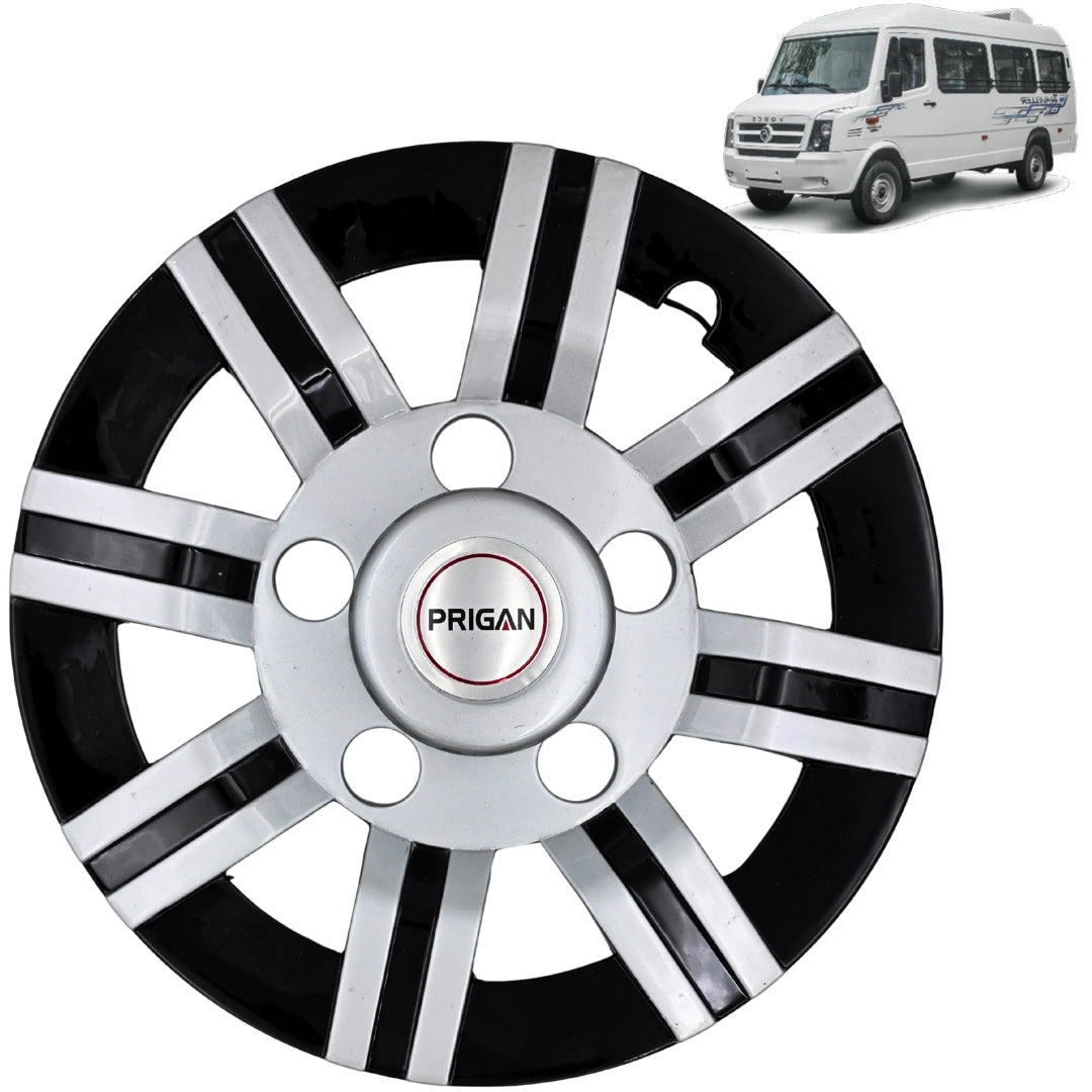 PRIGAN WHEEL COVER FOR BOLERO AND FORCE TYPE-4 15 INCH SILVER BLACK WHEEL CAP (Set of 4) AVAILABLE IN 15 INCH