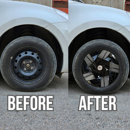 PRIGAN STAREX SILVER BLACK WHEEL COVER  (Set of 4)  AVAILABLE IN 15 & 16 INCH