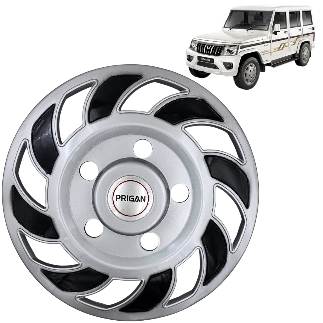 PRIGAN WHEEL COVER FOR BOLERO AND FORCE ONLY | SILVER BLACK WHEEL CAP  (Set of 4)  AVAILABLE IN 15 & 16 INCH (MODEL-BOLERO/FORCE SPIN)