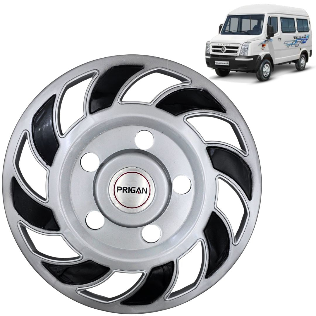 PRIGAN WHEEL COVER FOR BOLERO AND FORCE ONLY | SILVER BLACK WHEEL CAP  (Set of 4)  AVAILABLE IN 15 & 16 INCH (MODEL-BOLERO/FORCE SPIN)