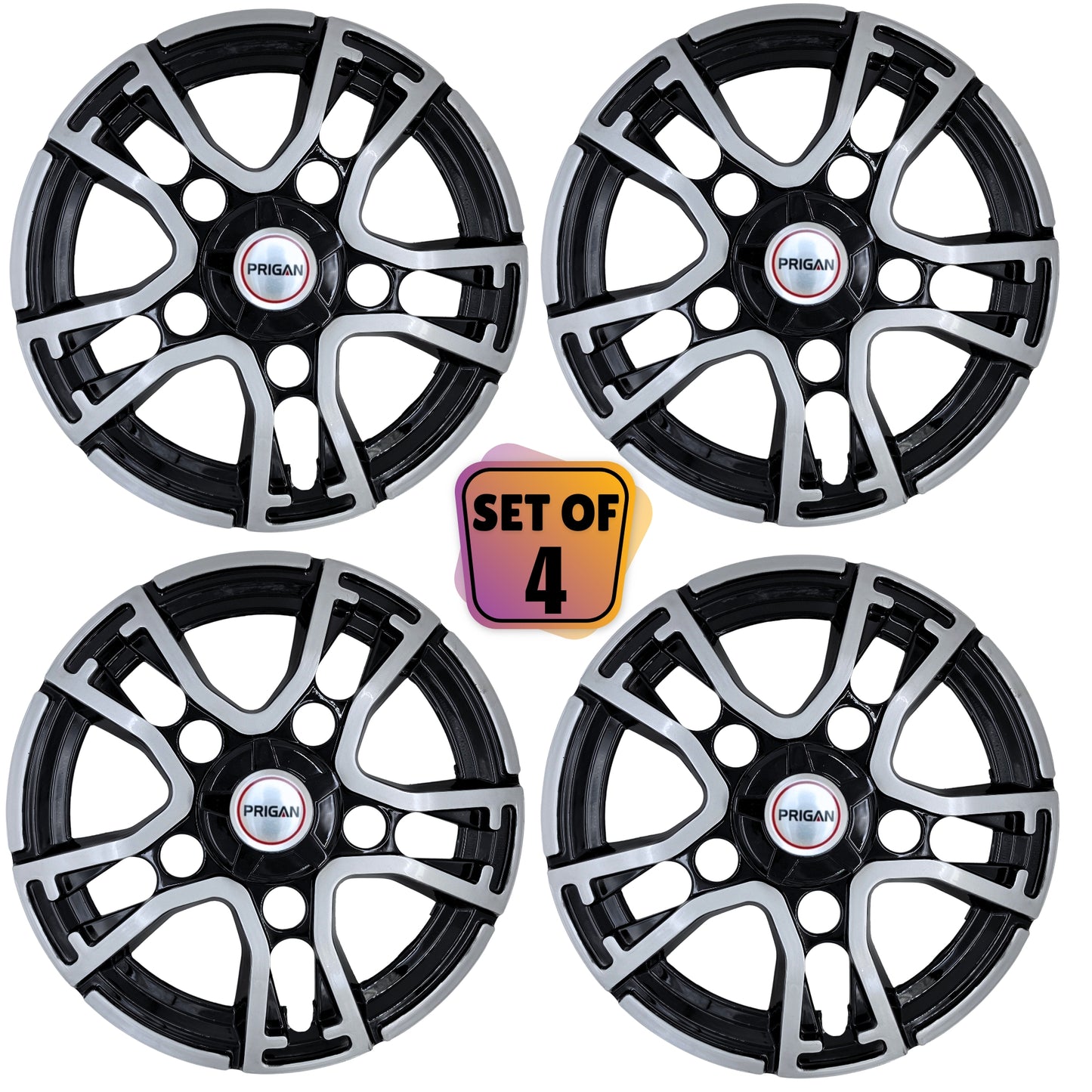 PRIGAN WHEEL COVER FOR BOLERO AND FORCE ONLY | SILVER BLACK WHEEL CAP  (Set of 4)  AVAILABLE IN 15 & 16 INCH (MODEL-BOLERO/FORCE NEO)