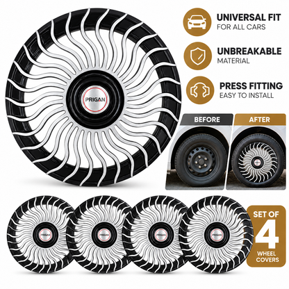 PRIGAN VENOM SILVER BLACK WHEEL COVER  (Set of 4)  AVAILABLE IN 13,14,15 INCH