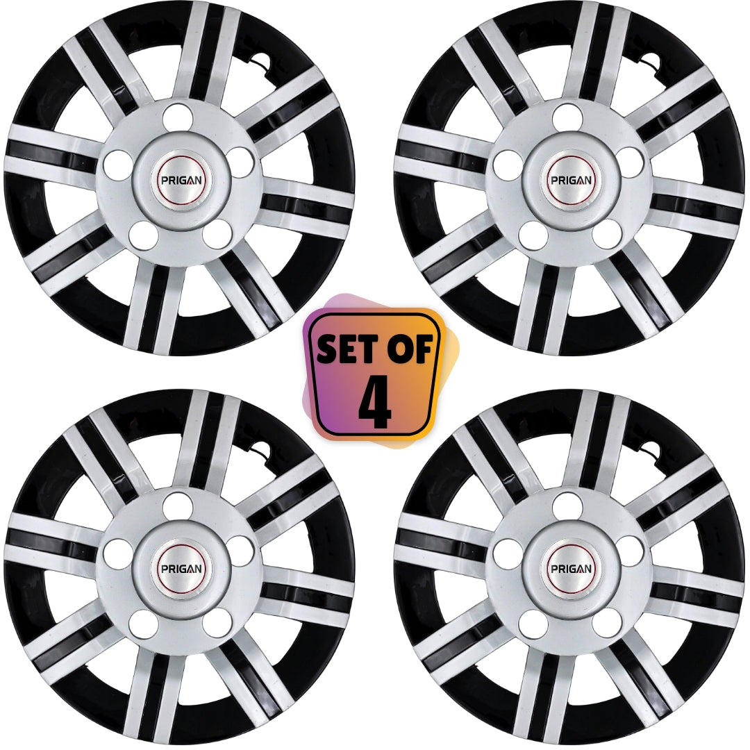 PRIGAN WHEEL COVER FOR BOLERO AND FORCE TYPE-4 15 INCH SILVER BLACK WHEEL CAP  (Set of 4)  AVAILABLE IN 15 INCH