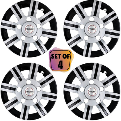 PRIGAN WHEEL COVER FOR BOLERO AND FORCE TYPE-4 15 INCH SILVER BLACK WHEEL CAP  (Set of 4)  AVAILABLE IN 15 INCH