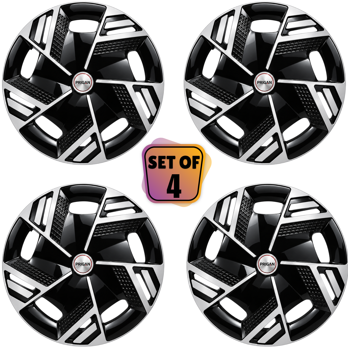 PRIGAN NITRO BLACK SILVER WHEEL COVER  (Set of 4)  AVAILABLE IN 14,15,16 INCH