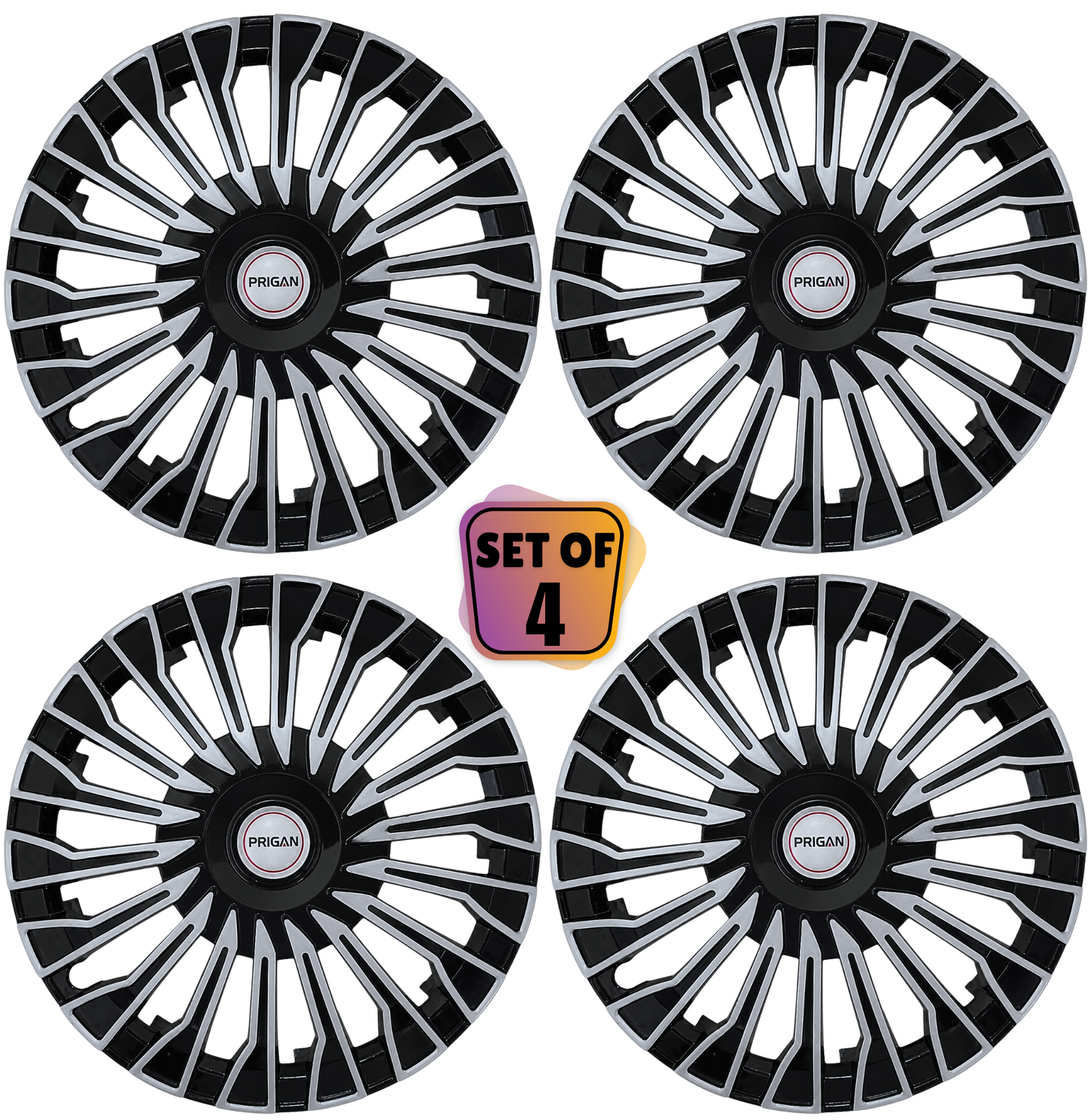 PRIGAN CAMARO BLACK SILVER WHEEL COVER  (Set of 4)  AVAILABLE IN 13,14,15 INCH