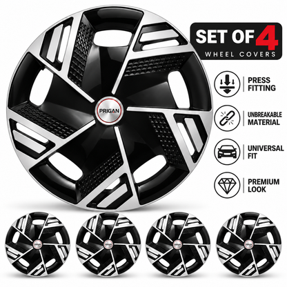 PRIGAN NITRO BLACK SILVER WHEEL COVER  (Set of 4)  AVAILABLE IN 14,15,16 INCH