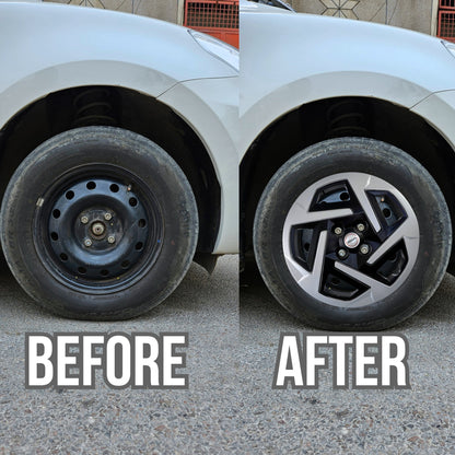 PRIGAN AURA T2 BOLT FITTING BLACK SILVER WHEEL COVER  (Set of 4)  AVAILABLE IN 14 & 15 INCH (FOR AURA & EXTER)
