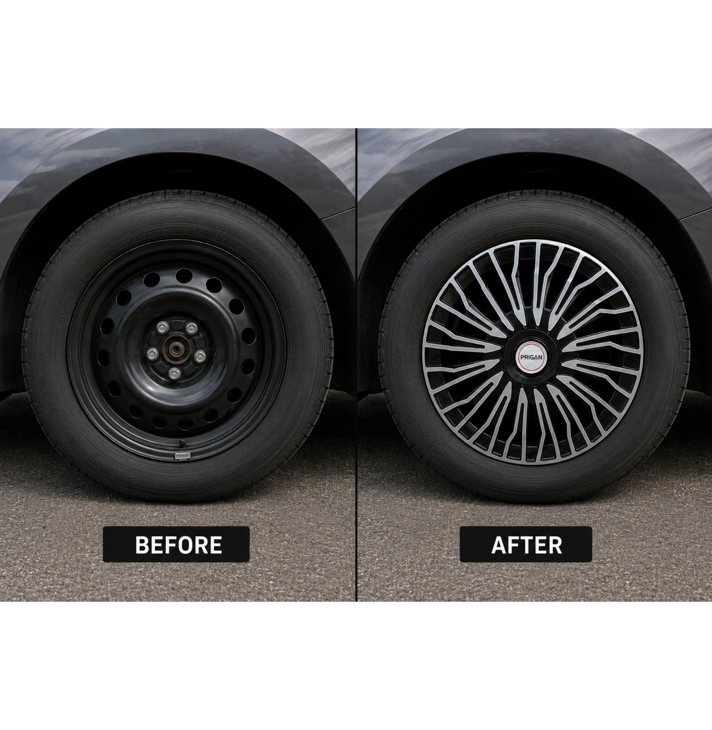 PRIGAN CAMARO BLACK SILVER WHEEL COVER  (Set of 4)  AVAILABLE IN 13,14,15 INCH