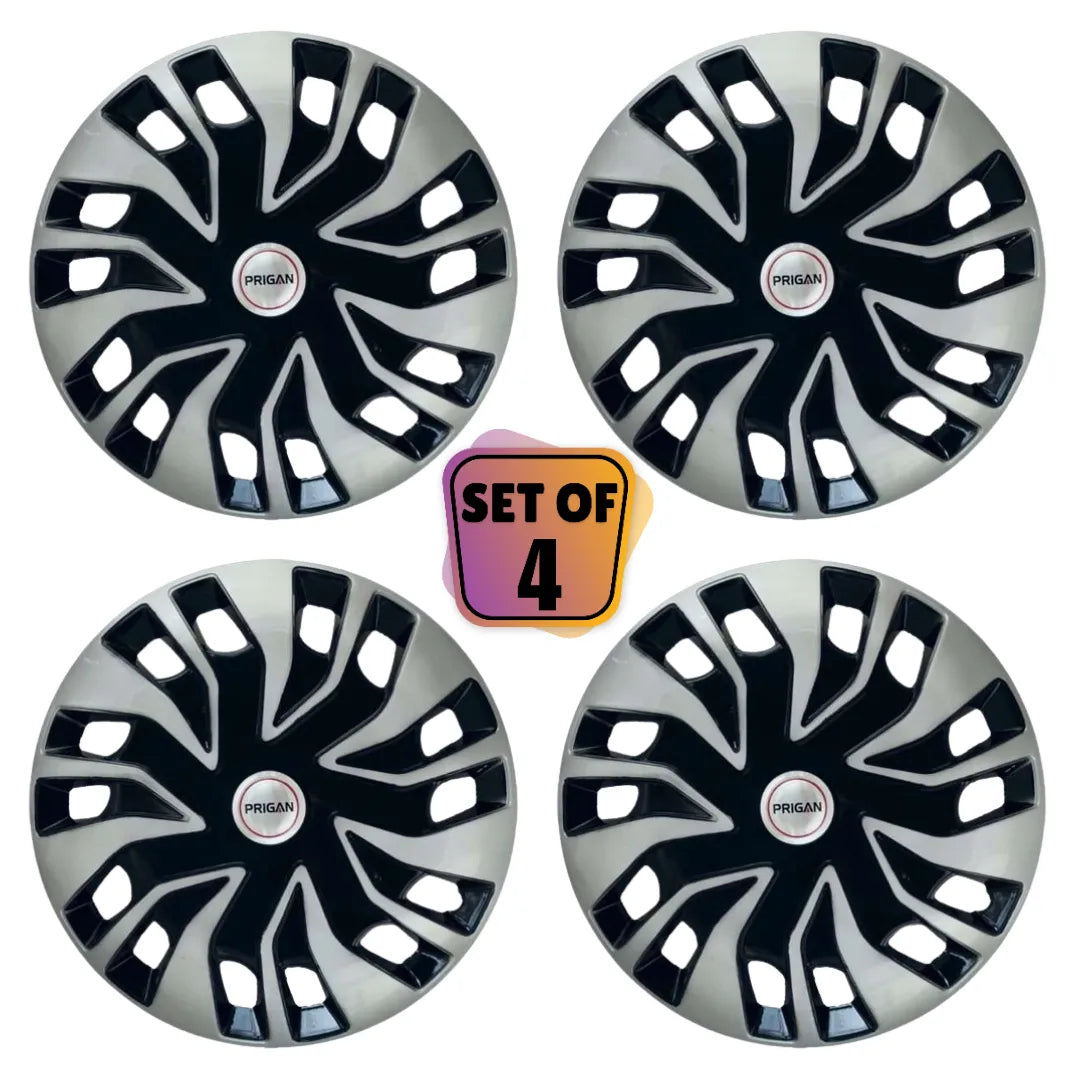 PRIGAN AVENGER 14 INCH SILVER BLACK WHEEL COVER  (Set of 4)  AVAILABLE IN 14 INCH