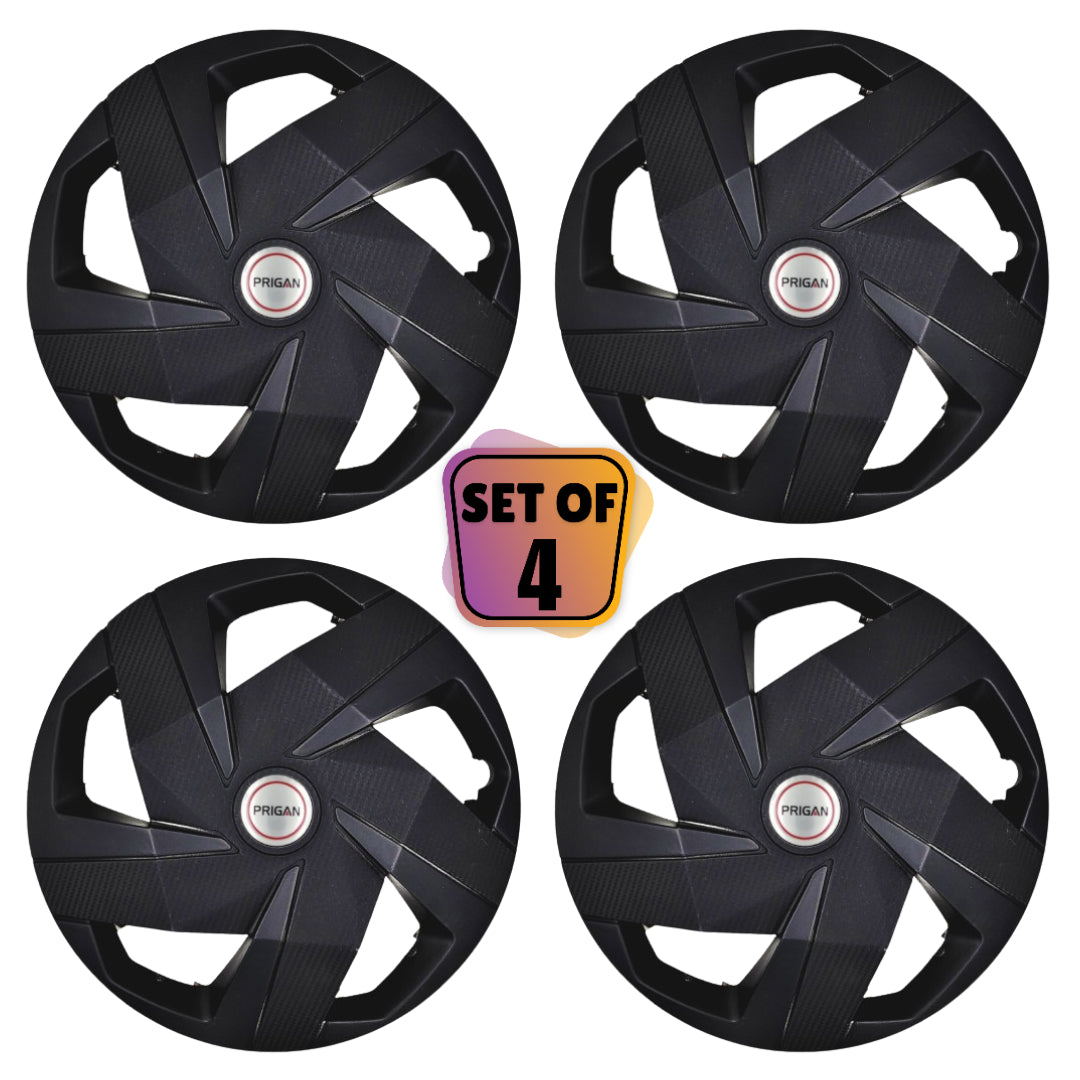 PRIGAN CARBON 15 INCH BLACK WHEEL COVER  (Set of 4)  AVAILABLE IN 15 INCH