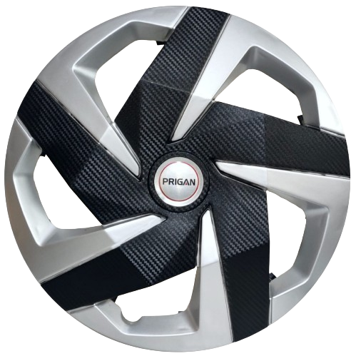 PRIGAN CARBON 15 INCH SILVER BLACK WHEEL COVER  (Set of 4)  AVAILABLE IN 15 INCH