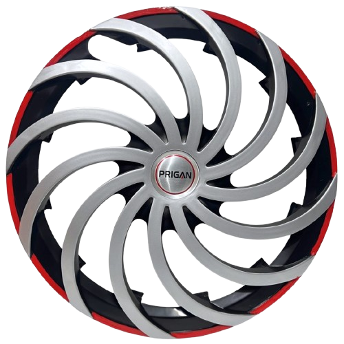 PRIGAN CYCLONE SILVER BLACK RED WHEEL COVER  (Set of 4)  AVAILABLE IN 12,13,14,15,16,17  INCH