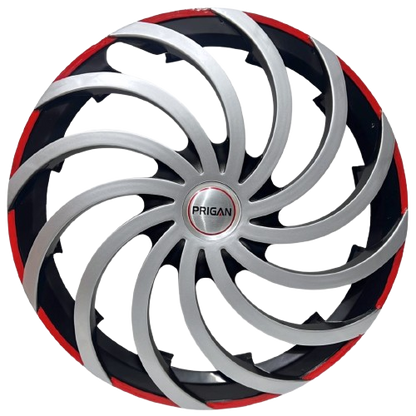 PRIGAN CYCLONE SILVER BLACK RED WHEEL COVER  (Set of 4)  AVAILABLE IN 12,13,14,15,16,17  INCH