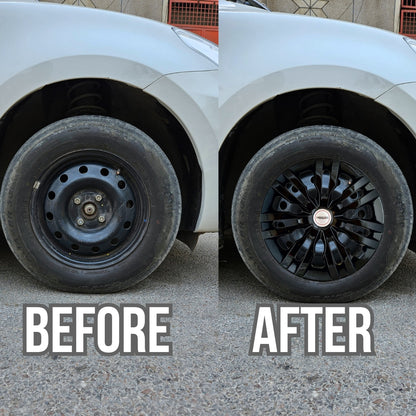 PRIGAN DZIRE TYPE 4 GLOSSY BLACK WHEEL COVER  (Set of 4)  AVAILABLE IN 14 INCH