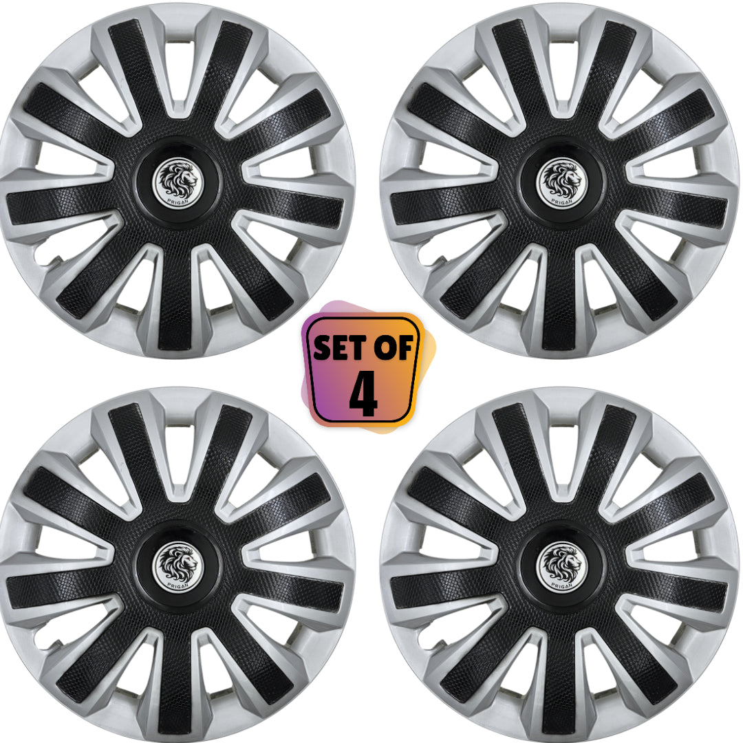 PRIGAN SPIN BLACK SILVER WHEEL COVER  (Set of 4)  AVAILABLE IN 13,14 INCH  (WITH REVOLVING CENTER LOGO)