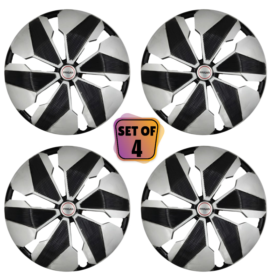 PRIGAN FLAIR 14 INCH SILVER BLACK WHEEL COVER  (Set of 4)  AVAILABLE IN 14 INCH