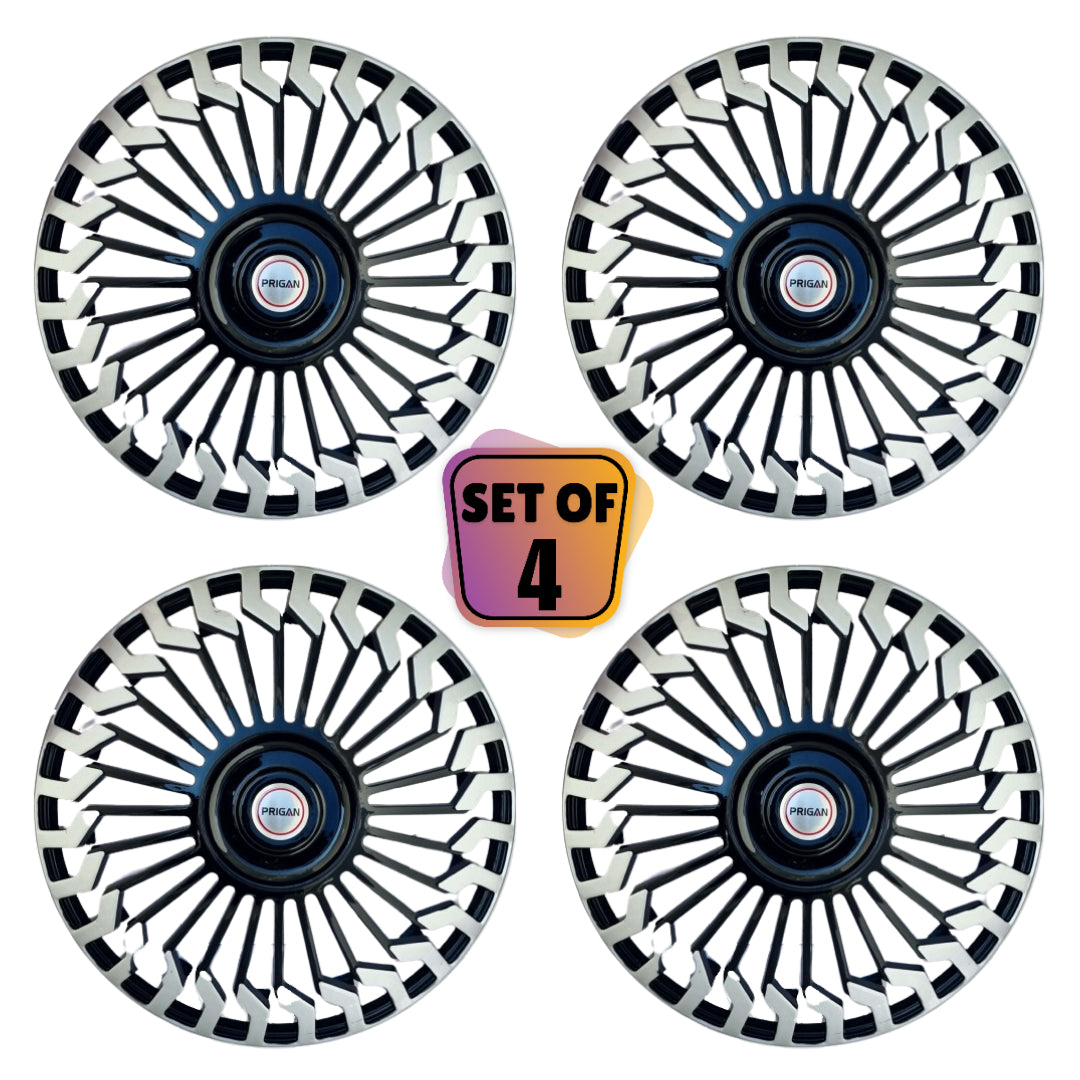 PRIGAN HUNTER BLACK SILVER WHEEL COVER  (Set of 4)  AVAILABLE IN 13,14,15,16 INCH