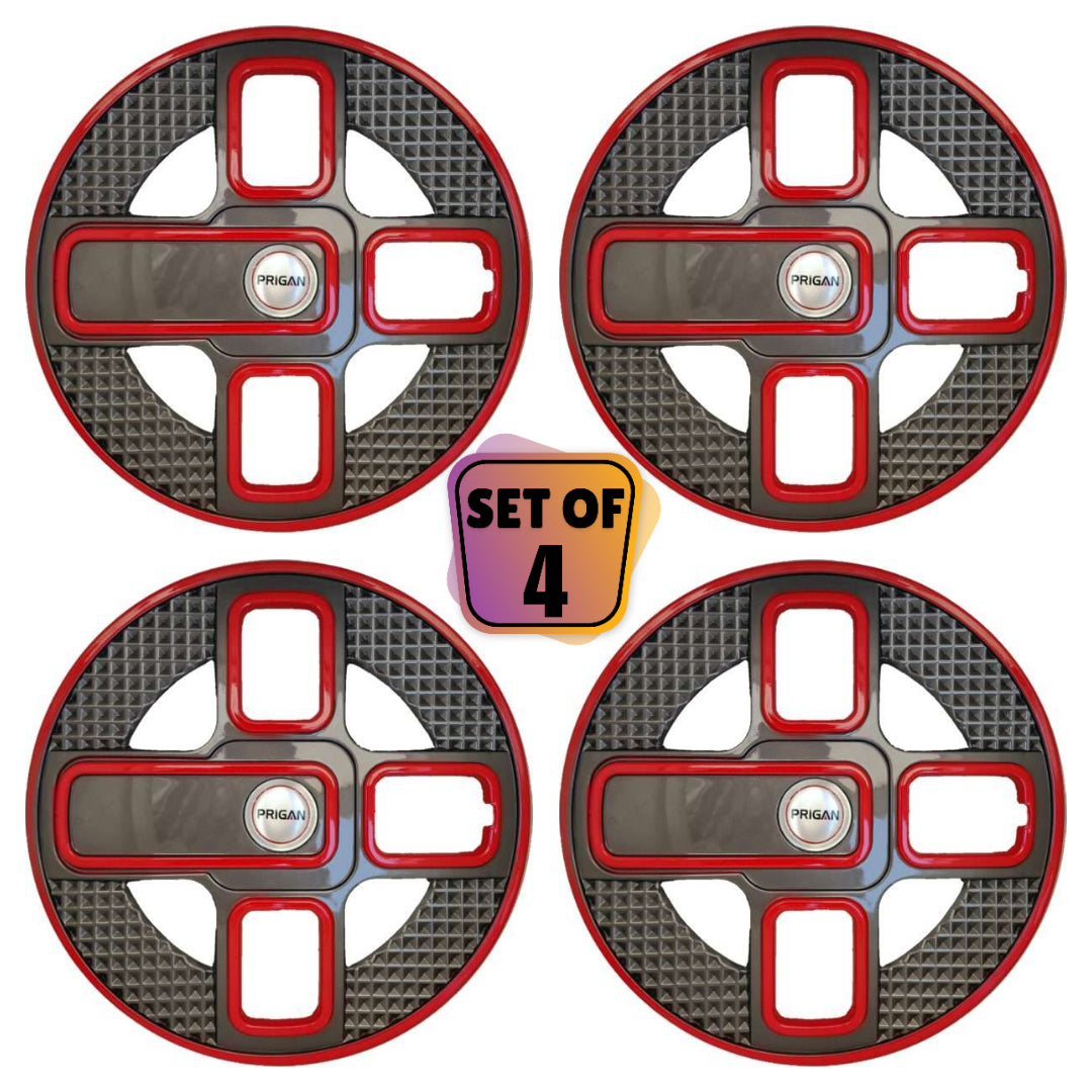 PRIGAN LAVISH 14 INCH GREY RED WHEEL COVER  (Set of 4)  AVAILABLE IN 14 INCH