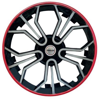 PRIGAN MAGIC SILVER BLACK RED WHEEL COVER  (Set of 4)  AVAILABLE IN 14,15 INCH