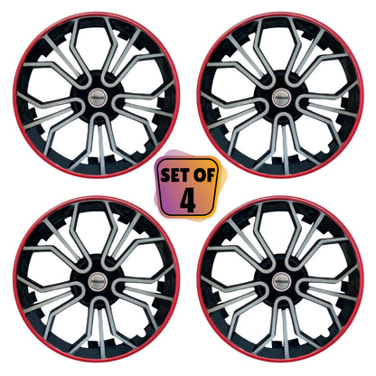 PRIGAN MAGIC SILVER BLACK RED WHEEL COVER  (Set of 4)  AVAILABLE IN 14,15 INCH