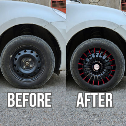 PRIGAN MARVEL BLACK RED WHEEL COVER  (Set of 4)  AVAILABLE IN 13,14 INCH