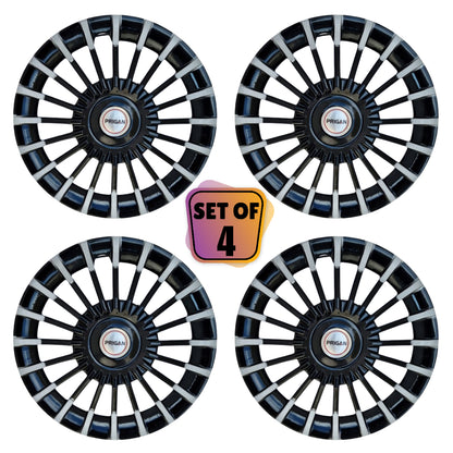 PRIGAN MARVEL BLACK SILVER WHEEL COVER  (Set of 4)  AVAILABLE IN 13,14 INCH