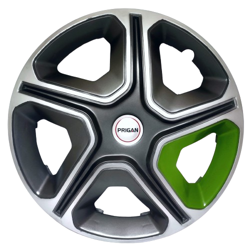 PRIGAN NEXON GREY SILVER GREEN WHEEL COVER  (Set of 4)  AVAILABLE IN 12,13,14,15,16  INCH