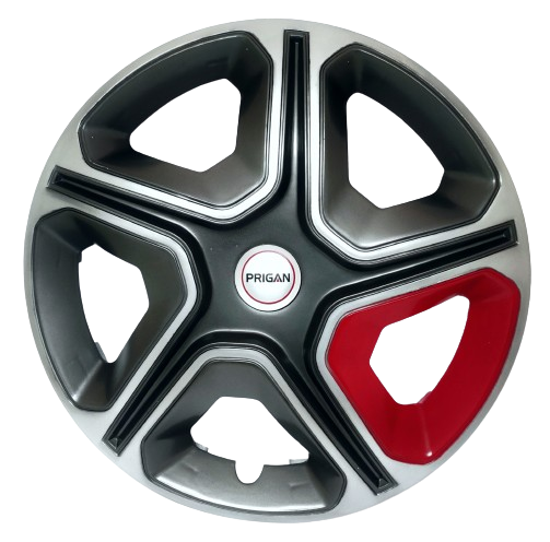 PRIGAN NEXON GREY SILVER RED WHEEL COVER  (Set of 4)  AVAILABLE IN 12,13,14,15,16  INCH