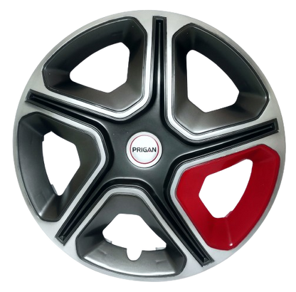 PRIGAN NEXON GREY SILVER RED WHEEL COVER  (Set of 4)  AVAILABLE IN 12,13,14,15,16  INCH