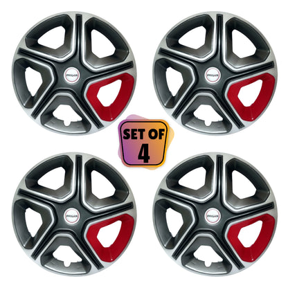 PRIGAN NEXON GREY SILVER RED WHEEL COVER  (Set of 4)  AVAILABLE IN 12,13,14,15,16  INCH