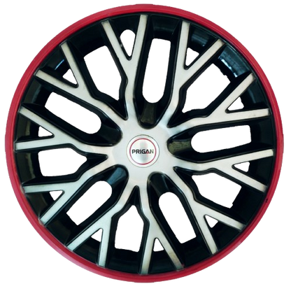 PRIGAN PHANTOM SILVER BLACK RED WHEEL COVER  (Set of 4)  AVAILABLE IN 12,13,14,15,16  INCH