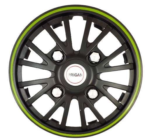 PRIGAN POWER-GT BLACK GREEN WHEEL COVER  (Set of 4)  AVAILABLE IN 12,13,14 INCH