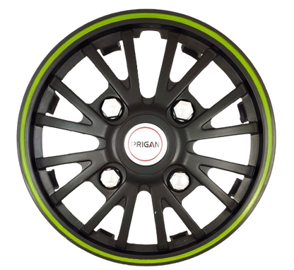 PRIGAN POWER-GT BLACK GREEN WHEEL COVER  (Set of 4)  AVAILABLE IN 12,13,14 INCH