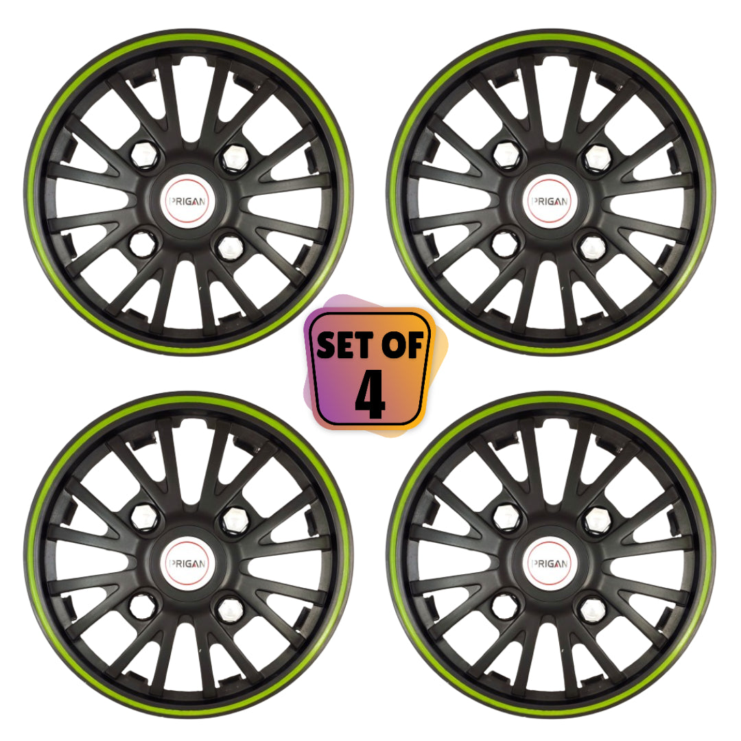 PRIGAN POWER-GT BLACK GREEN WHEEL COVER  (Set of 4)  AVAILABLE IN 12,13,14 INCH