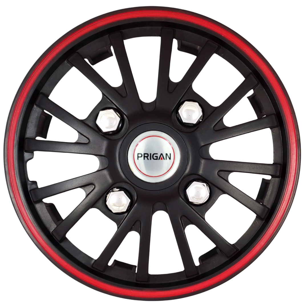 PRIGAN POWER-GT BLACK RED WHEEL COVER  (Set of 4)  AVAILABLE IN 12,13,14 INCH