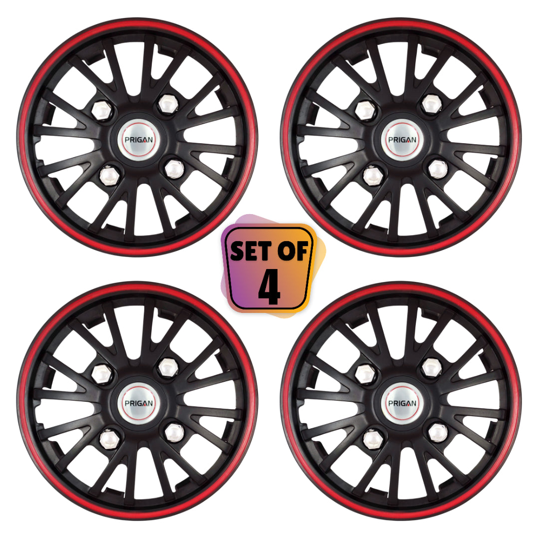 PRIGAN POWER-GT BLACK RED WHEEL COVER  (Set of 4)  AVAILABLE IN 12,13,14 INCH