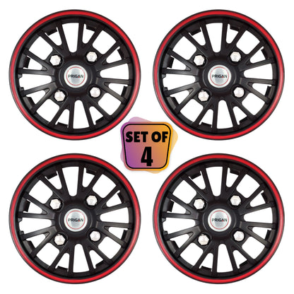 PRIGAN POWER-GT BLACK RED WHEEL COVER  (Set of 4)  AVAILABLE IN 12,13,14 INCH