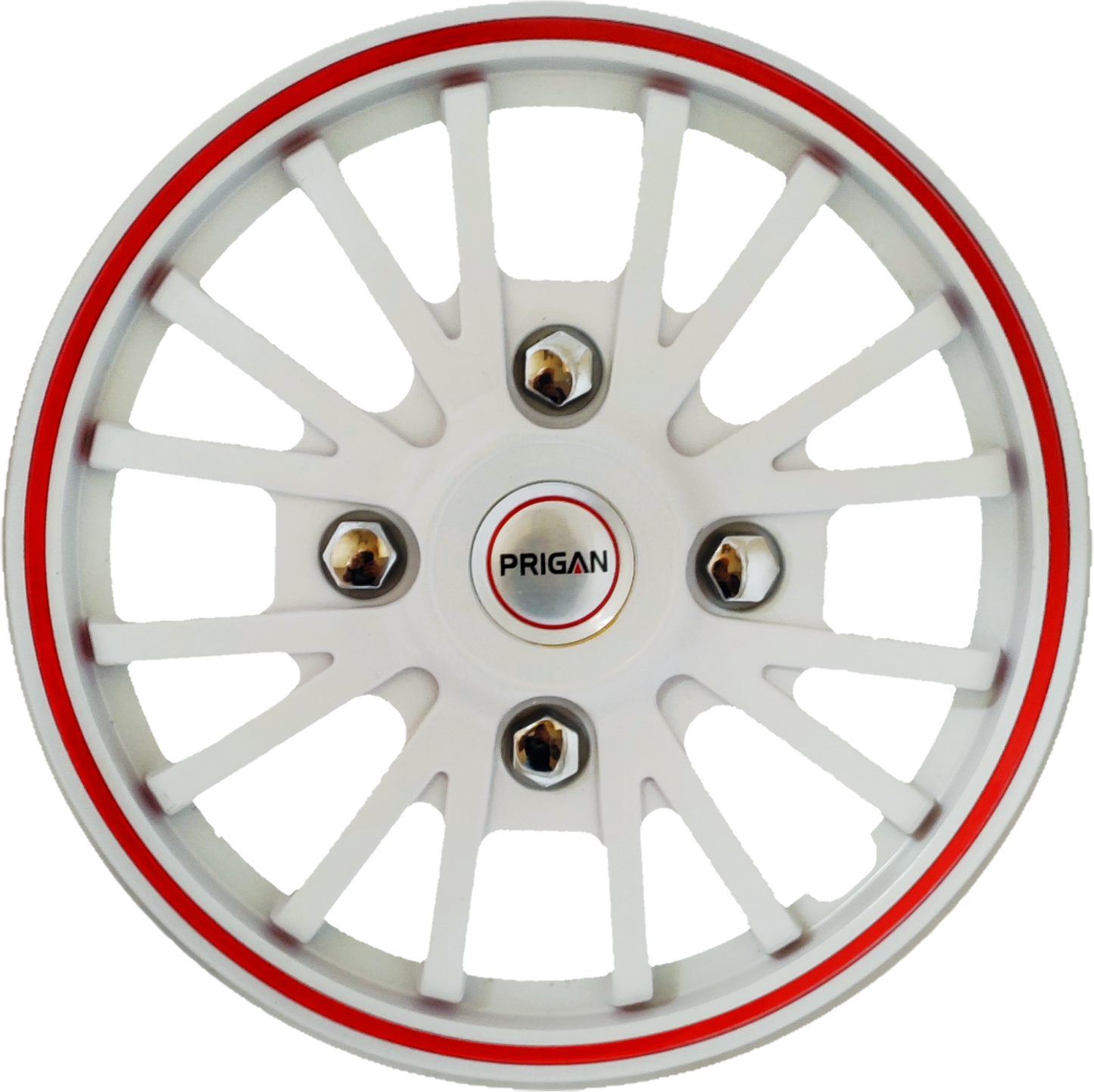 PRIGAN POWER-GT WHITE RED WHEEL COVER  (Set of 4)  AVAILABLE IN 12,13,14 INCH