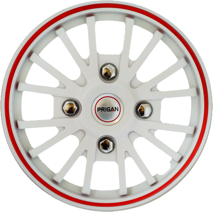 PRIGAN POWER-GT WHITE RED WHEEL COVER  (Set of 4)  AVAILABLE IN 12,13,14 INCH