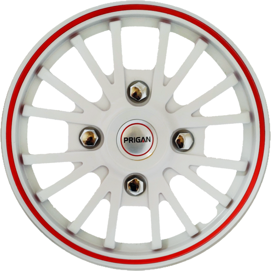 PRIGAN POWER-GT WHITE RED WHEEL COVER  (Set of 4)  AVAILABLE IN 12,13,14 INCH