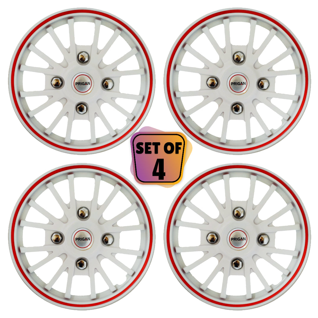 PRIGAN POWER-GT WHITE RED WHEEL COVER  (Set of 4)  AVAILABLE IN 12,13,14 INCH