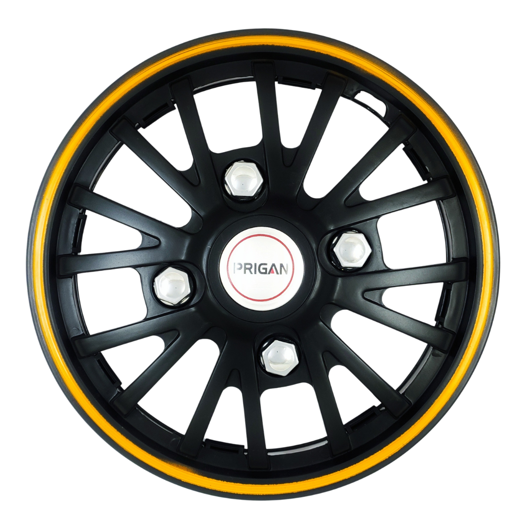 PRIGAN POWER-GT BLACK YELLOW WHEEL COVER  (Set of 4)  AVAILABLE IN 12,13,14 INCH