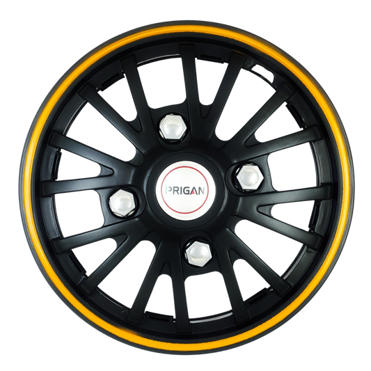 PRIGAN POWER-GT BLACK YELLOW WHEEL COVER  (Set of 4)  AVAILABLE IN 12,13,14 INCH