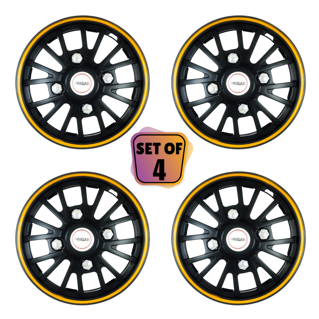 PRIGAN POWER-GT BLACK YELLOW WHEEL COVER  (Set of 4)  AVAILABLE IN 12,13,14 INCH