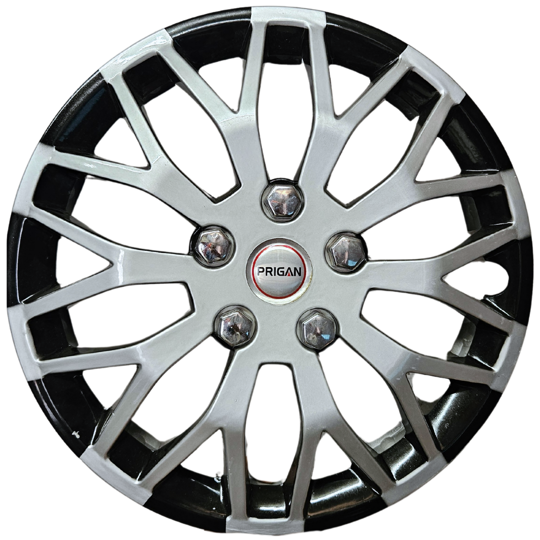 PRIGAN POISON BLACK SILVER WHEEL COVER  (Set of 4)  AVAILABLE IN 12,13,14  INCH