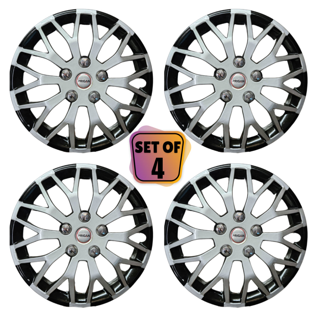 PRIGAN POISON BLACK SILVER WHEEL COVER  (Set of 4)  AVAILABLE IN 12,13,14  INCH