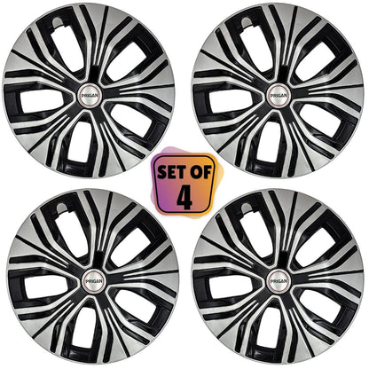 PRIGAN SIGNATURE BLACK SILVER WHEEL COVER  (Set of 4)  AVAILABLE IN 14,15 INCH